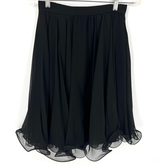 Vintage Black Ruffle Hem Silk Lined Skirt Chiffon Side Zip Size Small - Picture 2 of 6